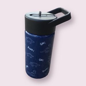 Blue Dinosaur Thermos 14oz Water Bottle Travel Tumbler Straw